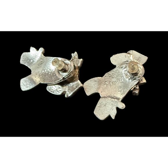 Vtg EDGAR BEREBI Black Enamel & Silver Tone Articulated Elephant Earrings SIGNED - Picture 3 of 3